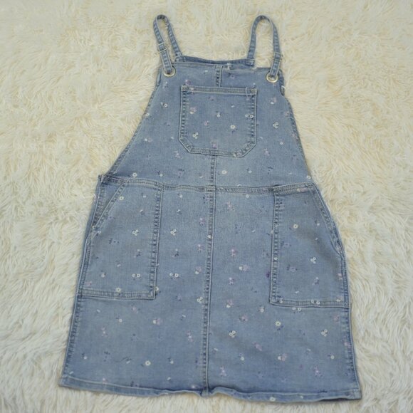 Cat And Jack  Girls Denim Overall Dress With Flowers Size L 10/12 - Picture 1 of 3